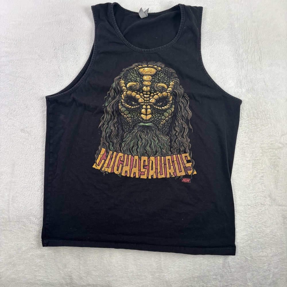 AEW Luchasaurus Wrestling Black Sleeveless Graphic Tank Top Shirt Men's XL
